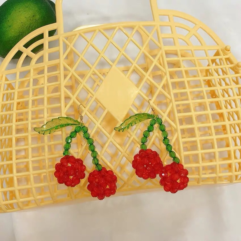 Reformation style Beaded Cherry Drop Earring